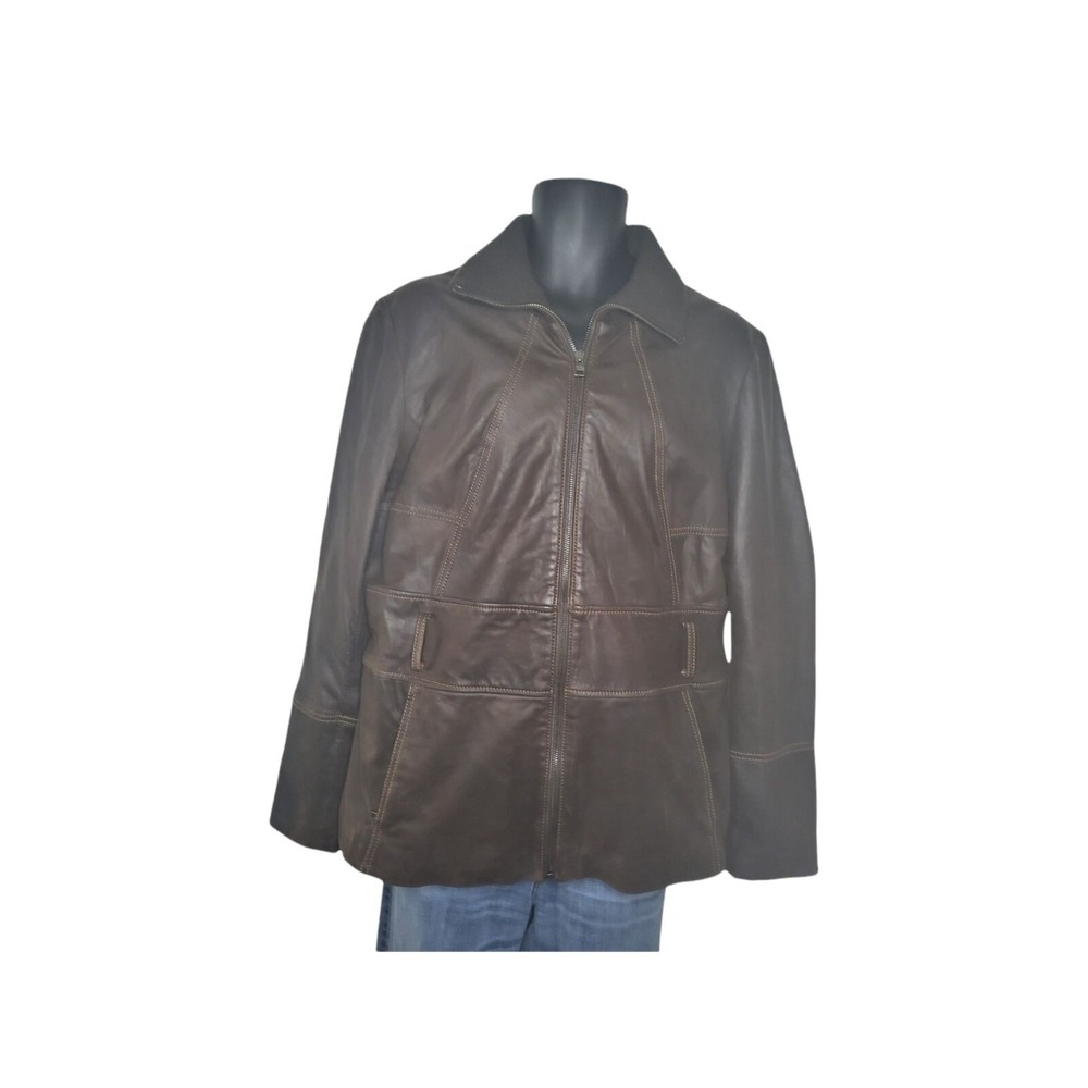 Mens Jacket XL Brown Genuine Leather Full Zip Moto Coat Marc New York Andrew